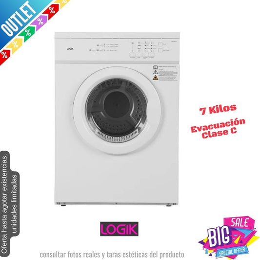 Secadora Logik 7kg evacuación blanca LVD7W18 OUTLET