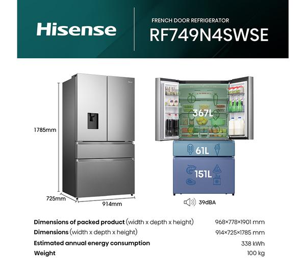 Frigorífico Americano francés Hisense inox 179*91cm RF749N4SWSE OUTLET