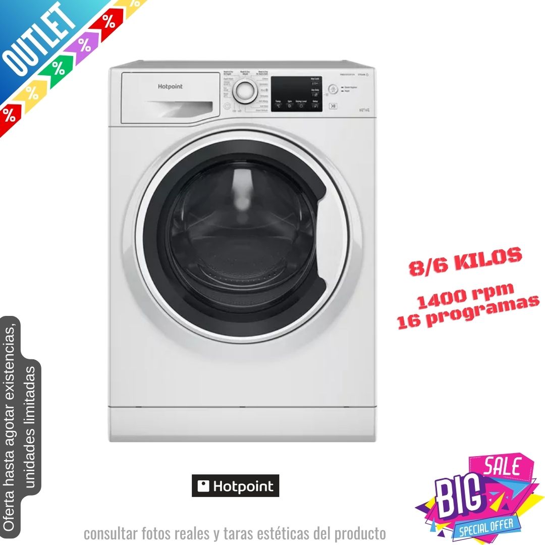 Lavasecadora Hotpoint 8/6kg blanca 1400rpm NDB8635W OUTLET