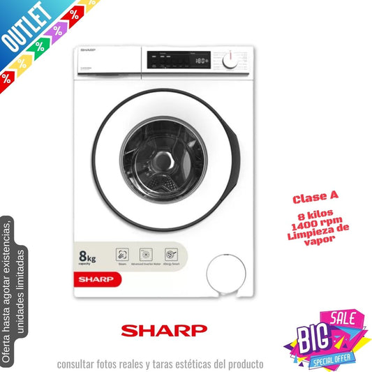 Lavadora Sharp 8kg blanca 1400rpm NFB814BWNA OUTLET