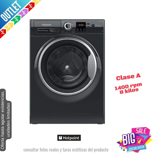 Lavadora Hotpoint 8kg negro 1400rpm NSWR846BS OUTLET