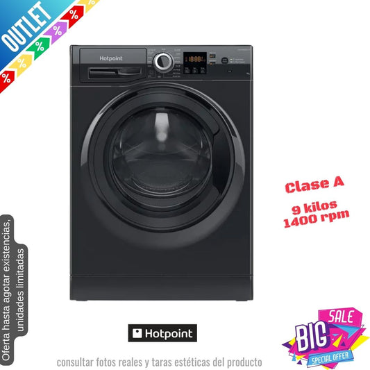 Lavadora Hotpoint 9kg negra 1400rpm NSWR946BS OUTLET