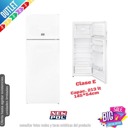 Frigorífico New Pol  blanco 2 puertas 145*54cm NWFR144 OUTLET