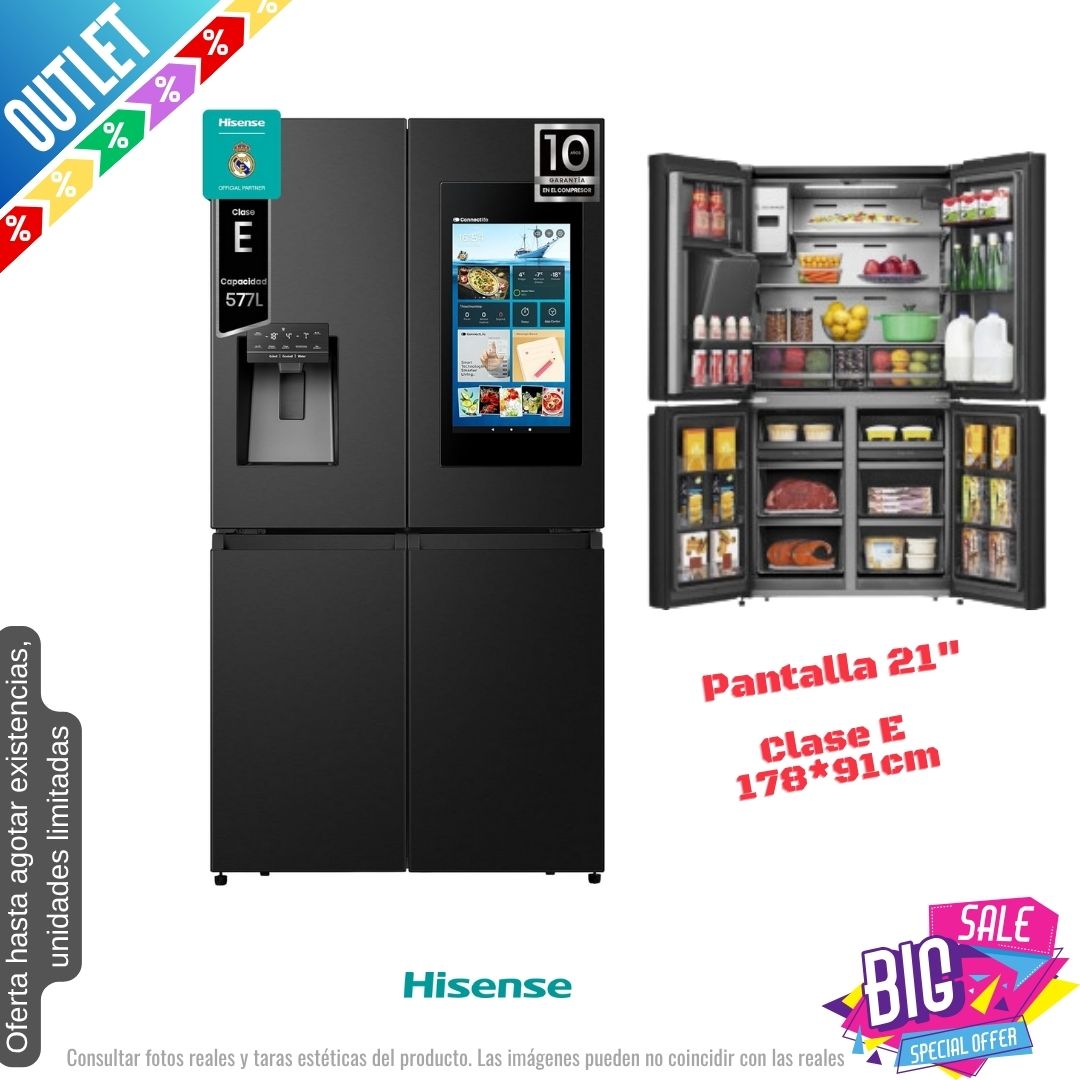 Frigorífico Americano Hisense negro 4 puertas 178*91cm RQ760N4IFE OUTLET
