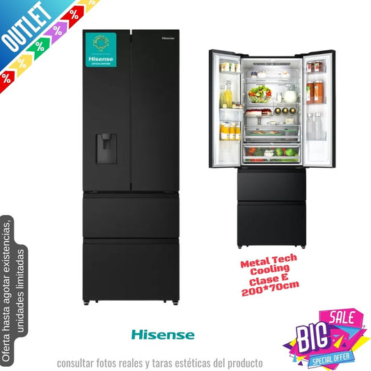 Frigorífico francés Hisense negro 200*70cm RF632N4WFE OUTLET