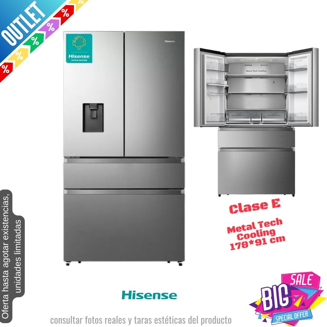 Frigorífico Americano francés Hisense inox 179*91cm RF749N4SWSE OUTLET