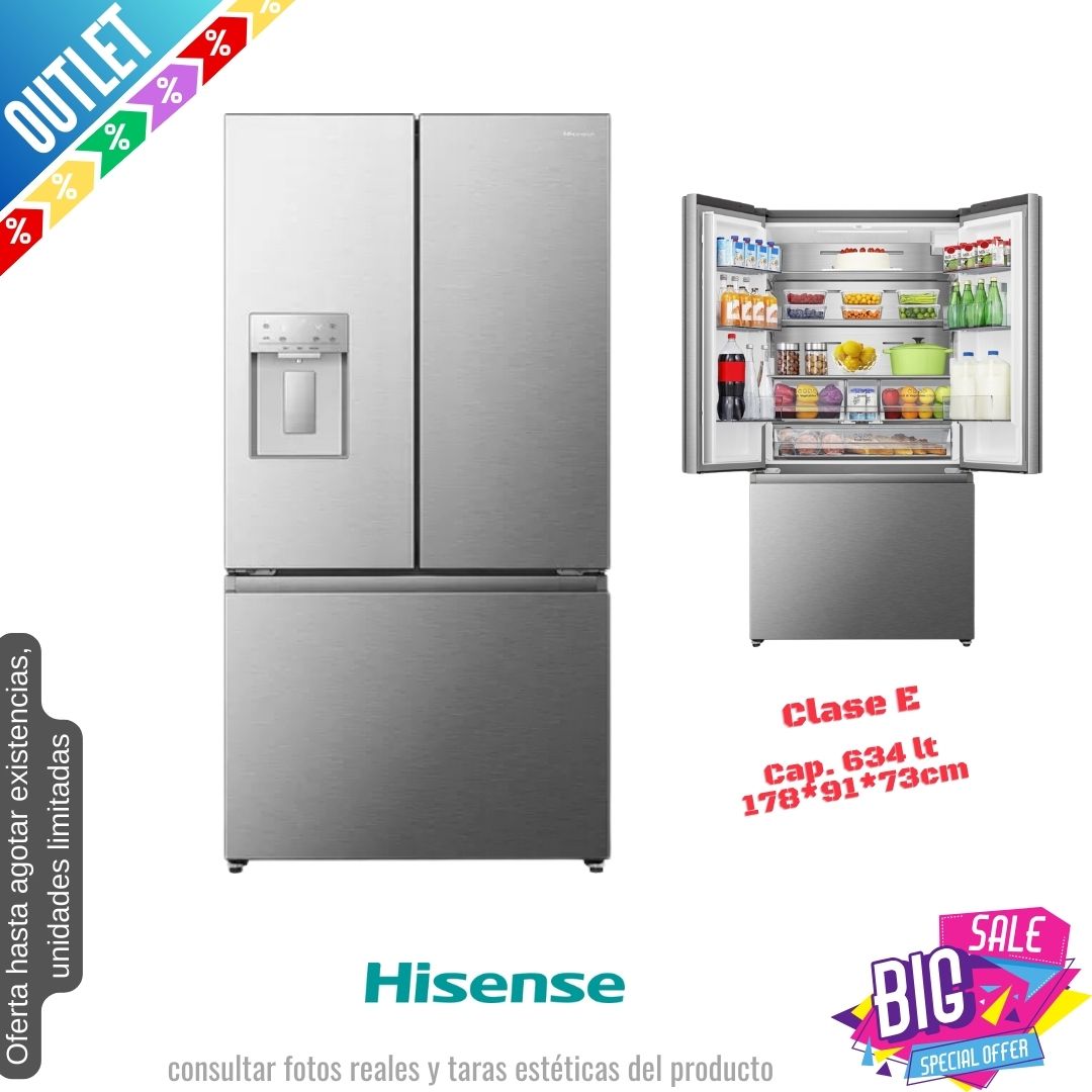 Frigorífico Americano Hisense francés inox 178*90cm RF815N4SESE OUTLET