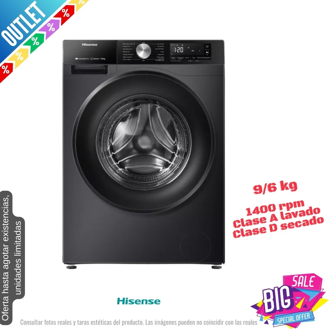 Lavasecadora Hisense 9/6kg negra 1400rpm (026270) OUTLET