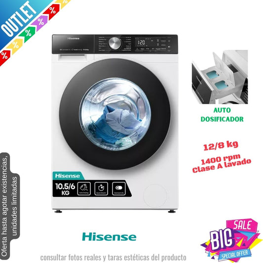 Lavasecadora Hisense 12/8kg blanca 1400rpm WD5S1245BW OUTLET