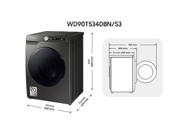 Lavasecadora Samsung 9/6kg inox 1400rpm WD90T534DBN/S3 OUTLET