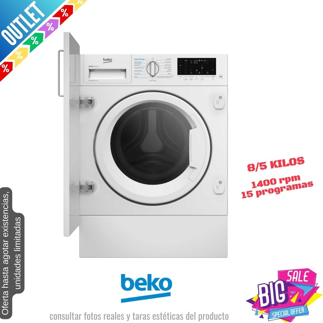 Lavasecadora Beko 8/5kg blanca integración 1400rpm WDIK85441 OUTLET