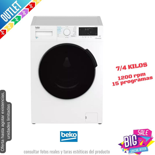 Lavasecadora Beko 7/4kg blanca 1200rpm WDK742421W OUTLET