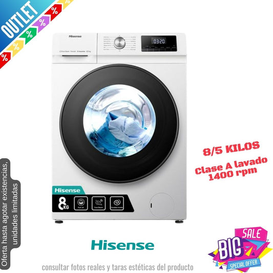 Lavasecadora Hisense 8/5kg blanca 1400rpm WDQA8014EVJM OUTLET