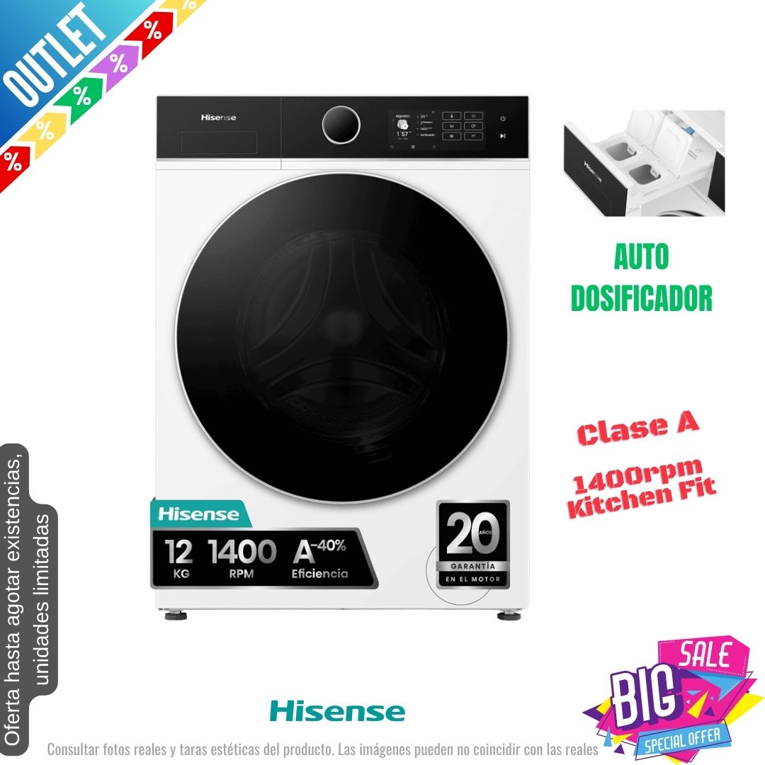 Lavadora Hisense 12kg blanca 1400rpm (026305) OUTLET