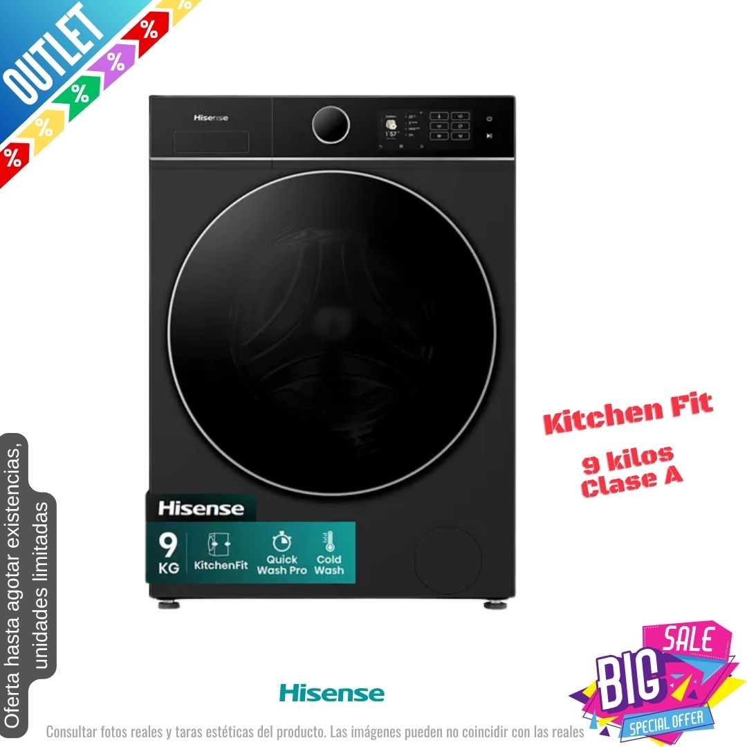 Lavadora Hisense 9kg negra 1400rpm (026387) OUTLET