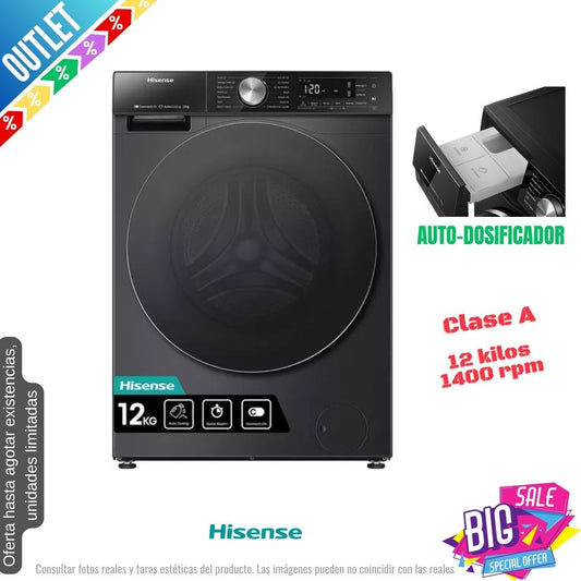 Lavadora Hisense 12kg negra 1400rpm WF5S1245BB OUTLET