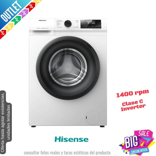 Lavadora Hisense 9kg blanca 1400rpm WFQP9014EVM OUTLET