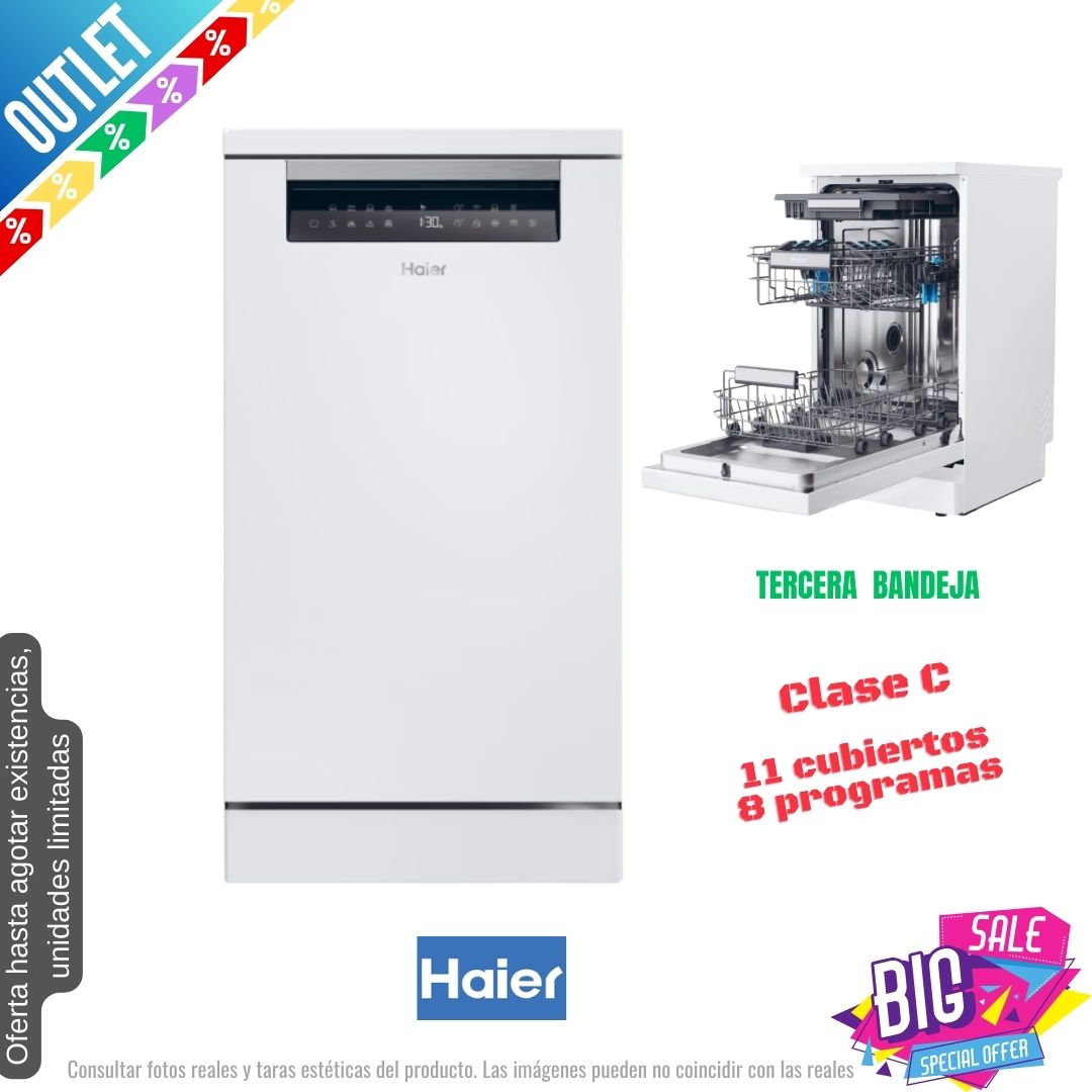 Lavavajillas Haier blanco 45cm 11 servicios XF1C3TB1FW-80 OUTLET