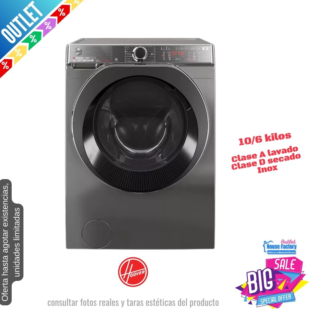 Lavasecadora Hoover 10/6kg inox 1600rpm H6DPB6106BCR8-80 OUTLET